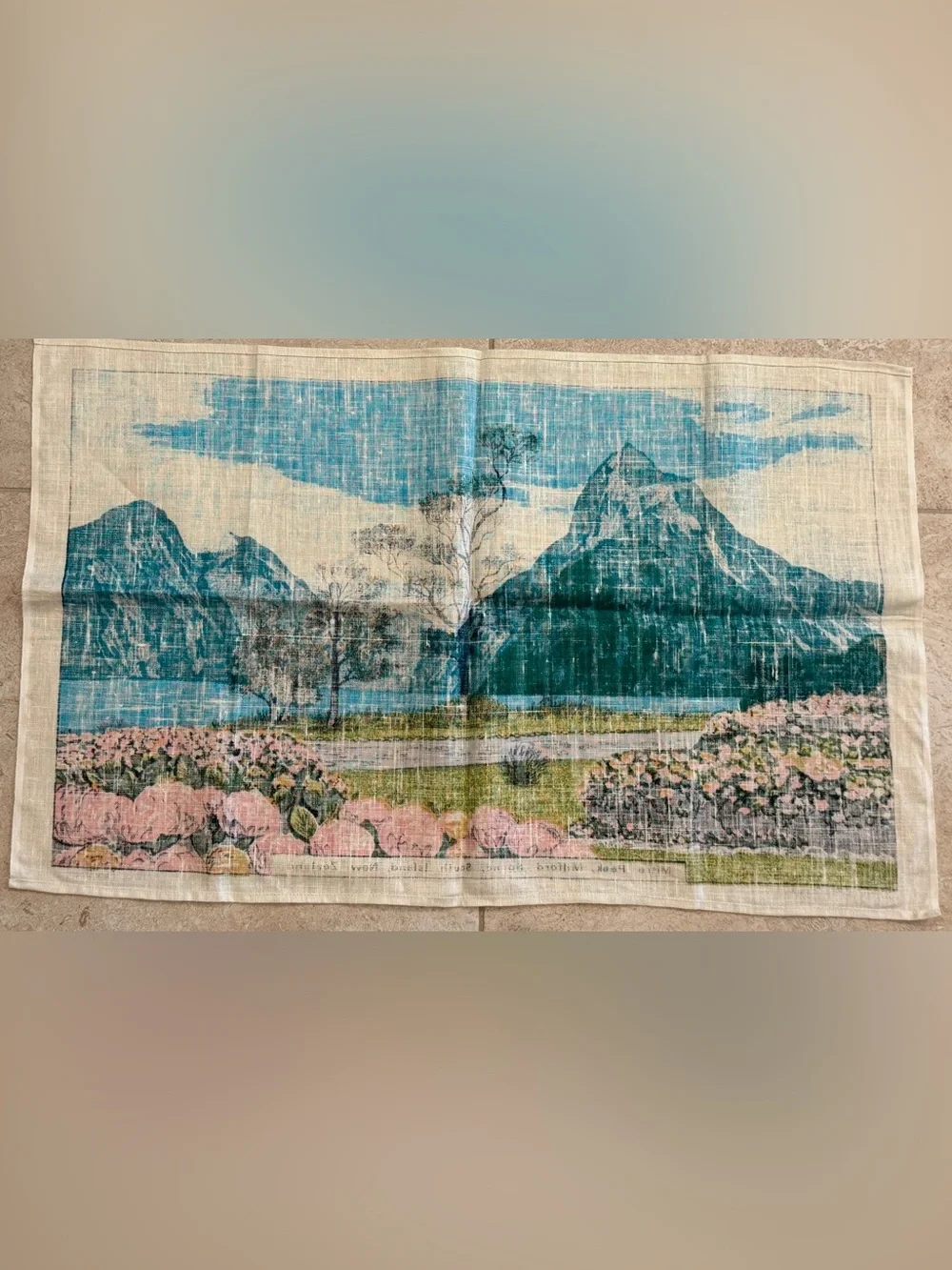 Vintage Mitre Peak Milford Sound New Zealand Linen Tea Towel NEW